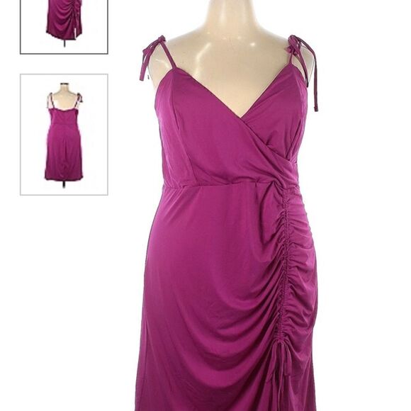 Venus XL magenta fuchsia ruched side mini dress adjustable tie straps . - Picture 3 of 6